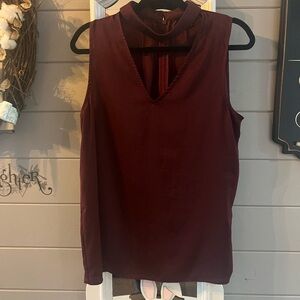 Banana Republic Maroon Sleeveless Blouse with Mandarin Collar